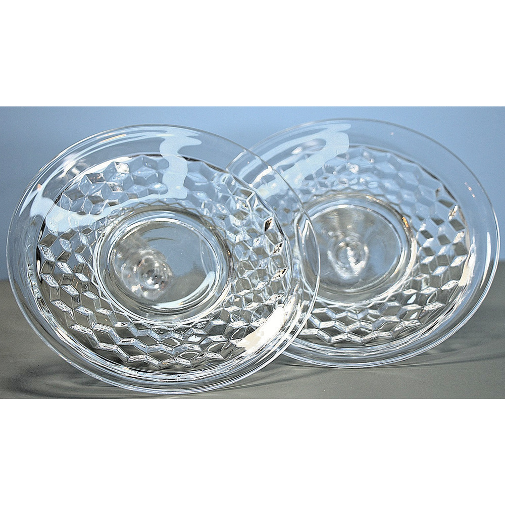 2 Fostoria American Clear Glass Saucers 5.5" Vintage Cube Pattern Elegant Design